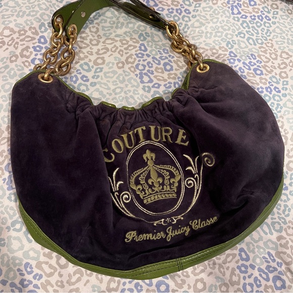 Vintage Green Blue Juicy Couture Bag Purse Handbag Satchel Velour Y2K - Picture 9 of 9